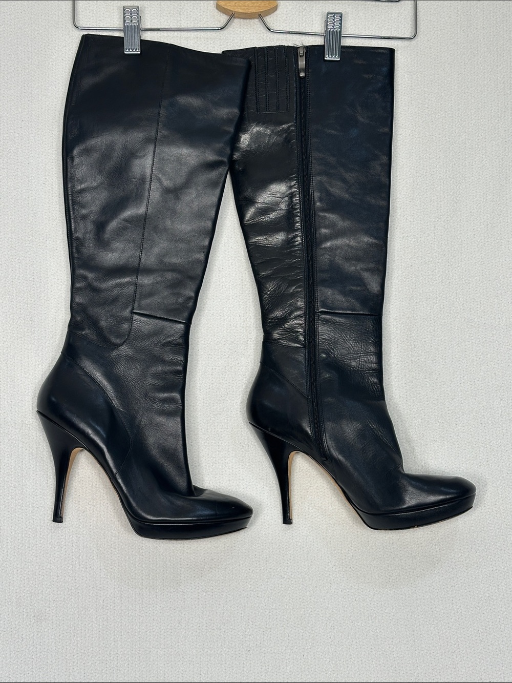 Via Spiga Black Leather Knee-High Stiletto Boots